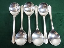 6 Nice Vintage  Floral Pattern Soup Spoons Silver Plated  EPNS A1 #1