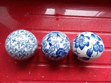 Used Decorative Carpet Balls x 3 - Blue and White - Ceramic - 8cm Diameter