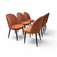 'Gabi' Dining Chair Set of 6 Coral Velvet Upholstered Black Metal Legs BRAND NEW