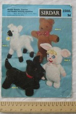 Vintage: Sirdar 2368 baby bunting doll, teddy bear. lamb & Scottie dog, DK