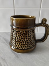 Vintage PRINKNASH Abbey Pottery Tankard Mug Hammered Effect Ornate Handle