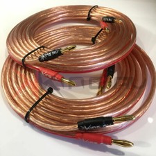 2 X 5M PAIR 4MM HEAVY GAUGE SPEAKER CABLES. OXYGEN FREE OFC. GOLD BANANA PLUGS!