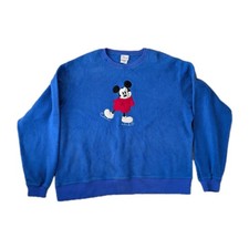 Vintage Disney Blue Fleece Christmas Jumper Mickey Mouse Long Sleeve Size L