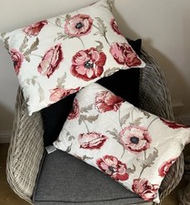 2 STUNNING ORIGINAL LAURA ASHLEY FRESHFORD POPPY CRANBERRY EMBROIDERED CUSHIONS