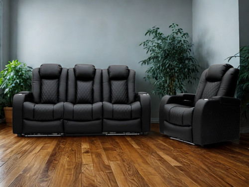 Black leather power recliner - black,
