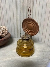Antique Amber Handy Oil Lamp w/ Bronze Reflector and Hanger - Japan