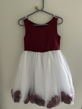 Girls Flower girl dress part dress burgundy and white with petals age 4-5