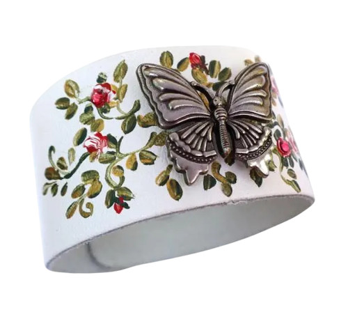 Adjustable white leather cuff - white,