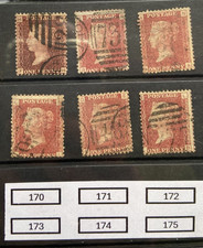 GB Victoria SG43/SG44. QV Penny Red plates  170,171,172,173,174,175