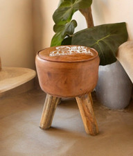 Vintage Leather Ottoman Stool, Dining Kitchen Pub Foot Stool, Modern Bar Stools