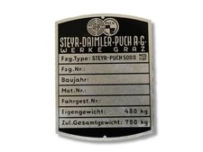 Steyr-Puch 500 D nameplate