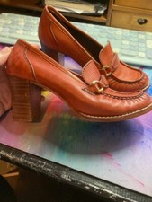Vintage SAXONE Tan Brown Leather Block hell Moccasin style 1970s EU 36  UK 3,