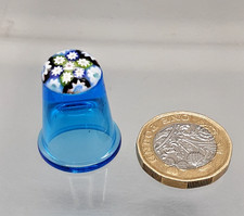 Vintage Caithness? Blue Glass Thimble with Blue & Green Millefiori Top