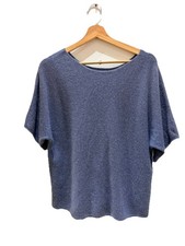 Peter Hahn Short Sleeve Pure Cashmere Jumper Dusky Blue Medium