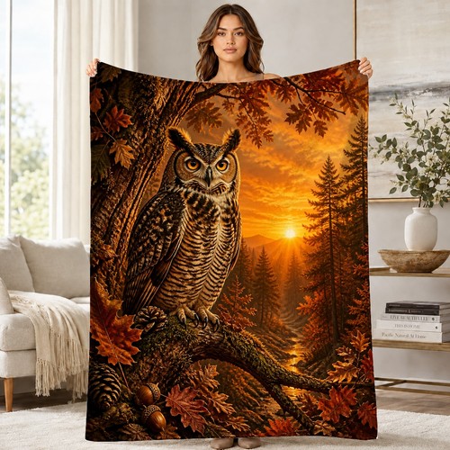 Autumn forest owl - autumn, coral