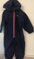 Age 2-3 years Navy With Pink Fleece Lining All In One Showerproof Splash Suit