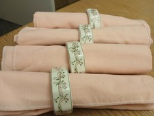 4 China Eternal Beau Napking Rings  6 Cotton Napkins Peach