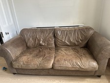 Sofa 3-Seater Toffee Brown Leather Sofa with Wood Feet