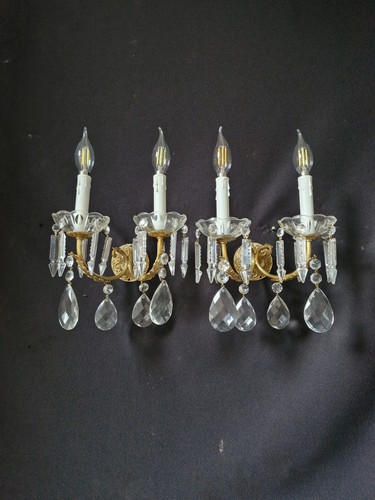 Pair vintage brass crystal - pair, &