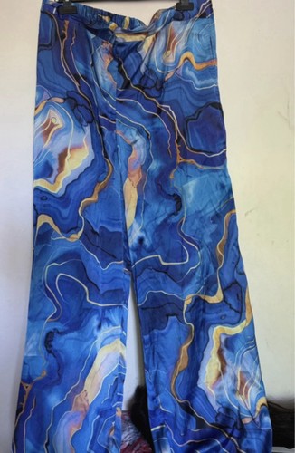 Blue silky trousers long - blue,