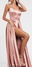 Forever Unique Satin Maxi Dress in Blush (Prom, Bridesmaid)