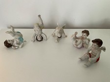 A Set of 5 Playful Porcelain Cherubs Volkstedt 1762 Blue Mark Germany