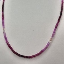 Ruby Gemstone Ombre Effect Micro Faceted Bead Necklace Sterling Silver 925 Slim
