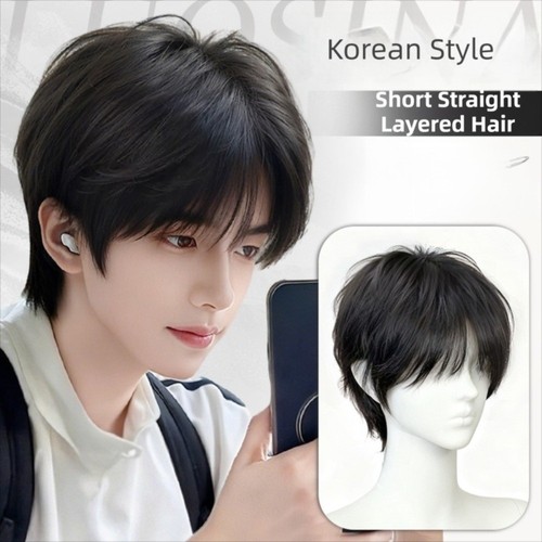 Men wigs with bangs - wigs, synthetic