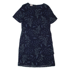 Vintage Womens Day Dress Blue 90s Floral Short Sleeve Midi M