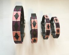 LEATHER DOG COLLAR PURPLE/PINK POLO SOFT BLACK LEATHER HAND MADE. XS/S/M/L/XL