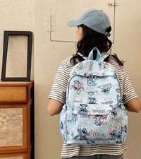 Disney Stitch Backpack Cartoon Print School Bag Lightweight Casual Travel Blue