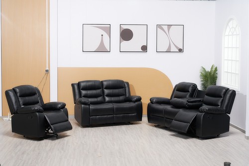 Black leather manual recliner - leather,