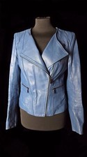 Leather Biker Jacket In Blue