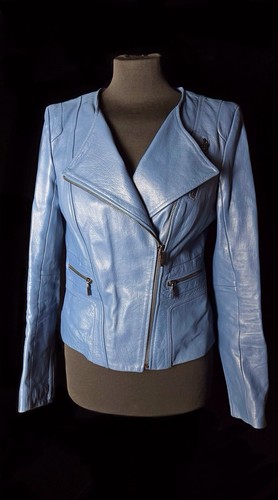 Leather biker jacket - in, blue
