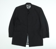 Armando Mens Black Wool Blend Mandarin Collar Blazer Jacket XL