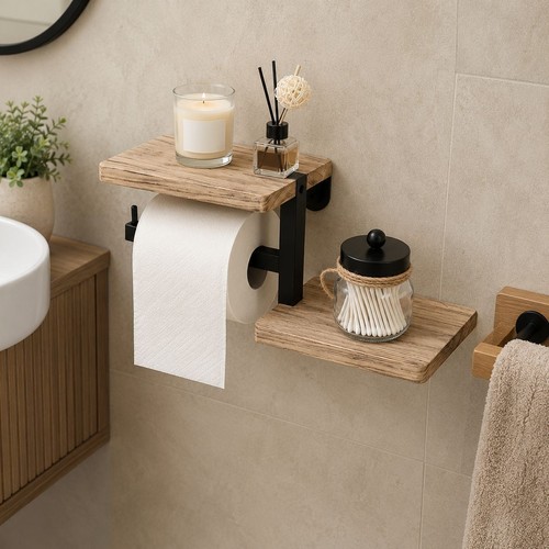 Rustic wooden toilet roll