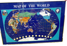 Large Lapis Lazuli Gemstone World Map with Time Zone Clocks