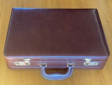 Vintage Briefcase Brown Leather Attaché With Pockets & Dual Combination Latches