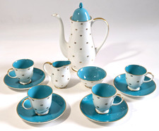 Susie Cooper Teal White Gold Tulip Tea Coffee Demitasse Set, Bone China 12 Piece