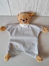 Steiff Teddy Bear Grey Baby Comforter Soft Toy Soother Blankie Stipes 239915