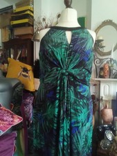 Monsoon Green & Blue Print maxi dress with lace detail in size 22 pre owned