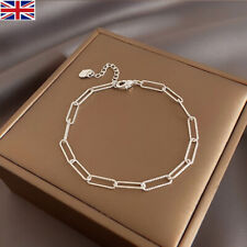 925 Solid Sterling Silver Linked Charm Simple Bracelet Women Ladies Jewellery UK
