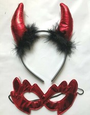Halloween Devil Horns Headband & Mask Hen Deluxe Ladies  Fancy Dress Party UK