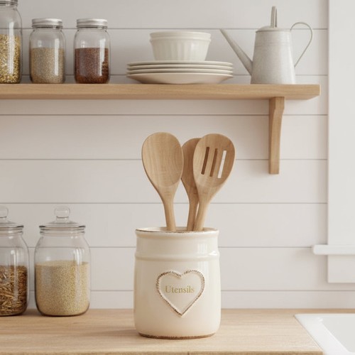 Love heart utensil pot ceramic - heart,