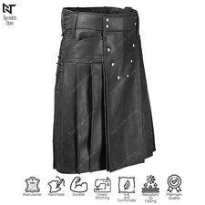 Pure Soft Cow Leather Kilt Scottish Pleated Style Men LARP Roman in Black, Brown