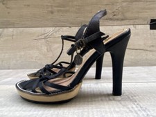 Womens FEUD Britannia Black Strappy Leather Platform Court Dress Shoes Size 6 39