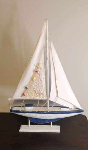Wooden sailboat model white - wooden,