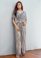 Blue Gold Silk Print Kaftan