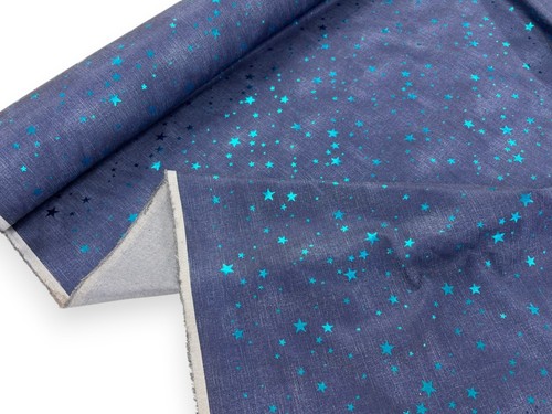 Star denim fabric turquoise - denim,