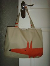 IN  SCION MR  FOX ORANGE BEIGE COTTON  FABRIC 13in X 11in Tote  bag LINED open
